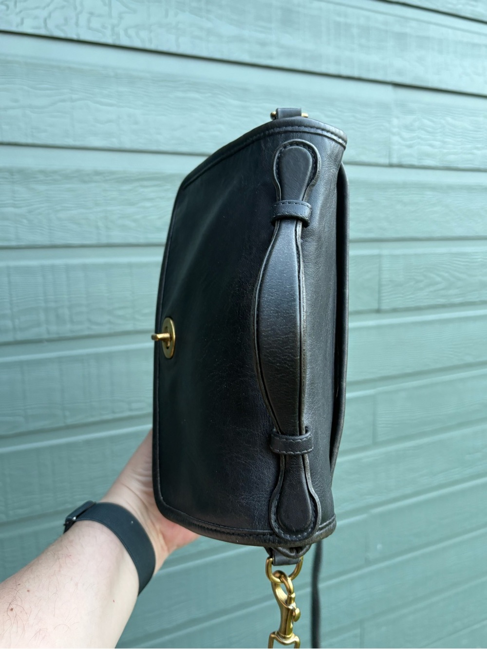 Vintage Coach Navy Court Leather Top-Handle Crossbody Bag with Gold Hardware - Picture 6 of 11